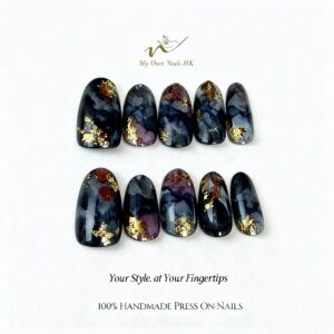 【暗夜鎏金】原創手工穿戴甲手繪貓眼新款暈染美甲暗夜鎏金手工穿戴甲｜DS0021