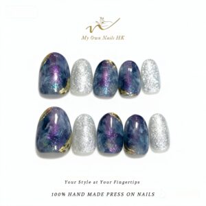 【云汀鎏笺】 原創手工穿戴甲手繪貓眼新款暈染美甲云汀鎏笺手工穿戴甲｜DS0012