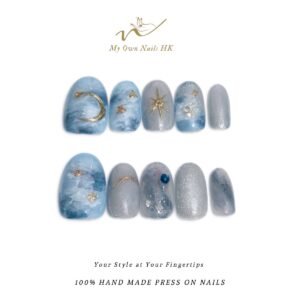 【星雾幻海】原創手工穿戴甲手繪貓眼新款暈染美甲星雾幻海手工穿戴甲｜DS0020