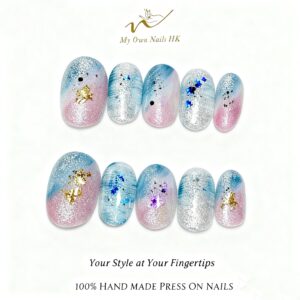 【粉雾鎏星】原創手工穿戴甲手貓眼清透暈染美甲粉雾鎏星手工穿戴甲｜DS002